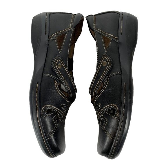 Clarks Collection Black Leather Casual Flats Size 8 M Shoes - Picture 4 of 8